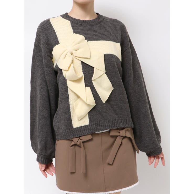 チャコールグレー | プレゼントリボンニット | merry jenny