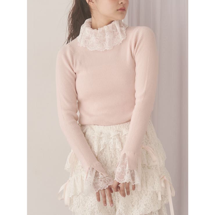 ピンク | レースリブニット | merry jenny