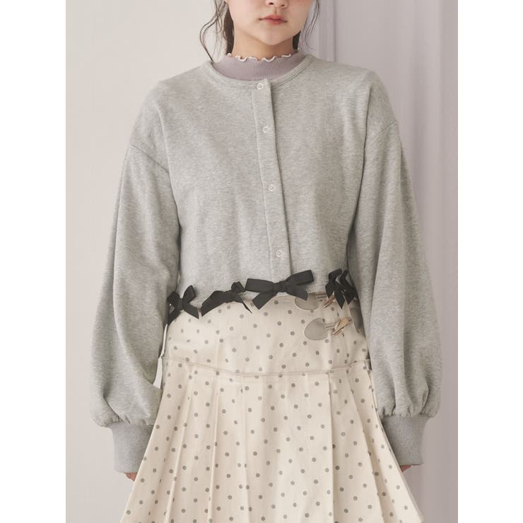 グレー | リボンたっぷりスナップカーディガン | merry jenny