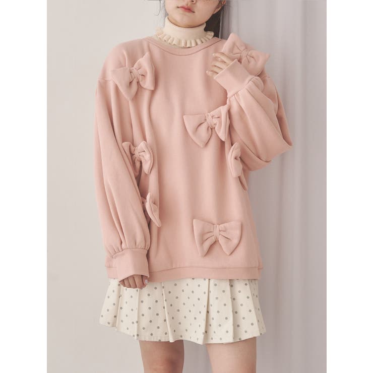 ピンク | ぽんぽんリボンスウェット | merry jenny