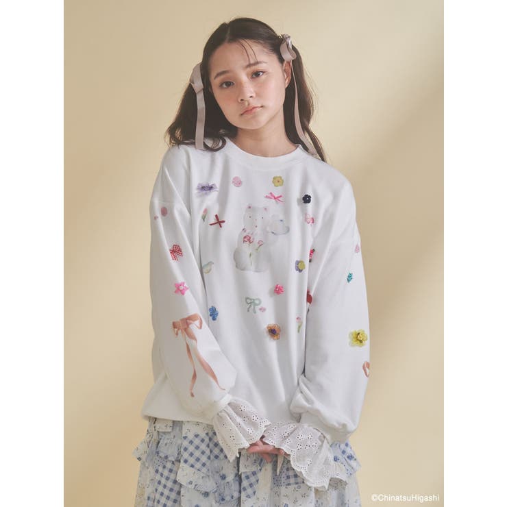 オフホワイト | New Wave Sugar cat lace sweat | merry jenny