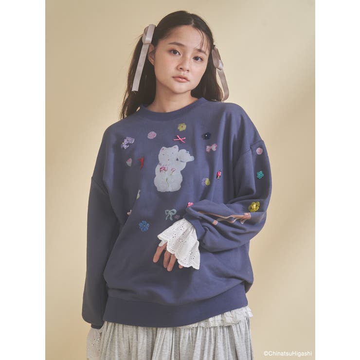 ネイビー | New Wave Sugar cat lace sweat | merry jenny