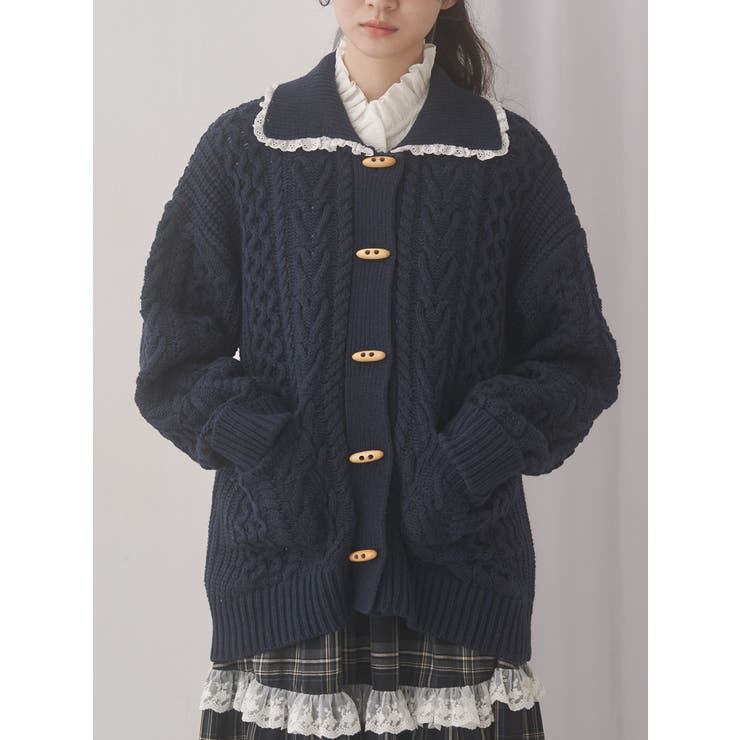 ネイビー | toggle button knit cardigan | merry jenny