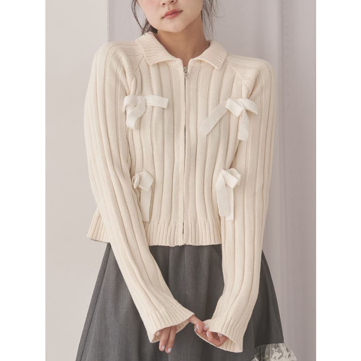 ribbon washed zip kinit | merry jenny | 詳細画像1 