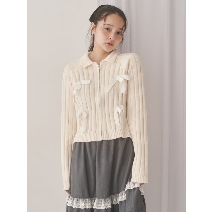 ribbon washed zip kinit | merry jenny | 詳細画像2 