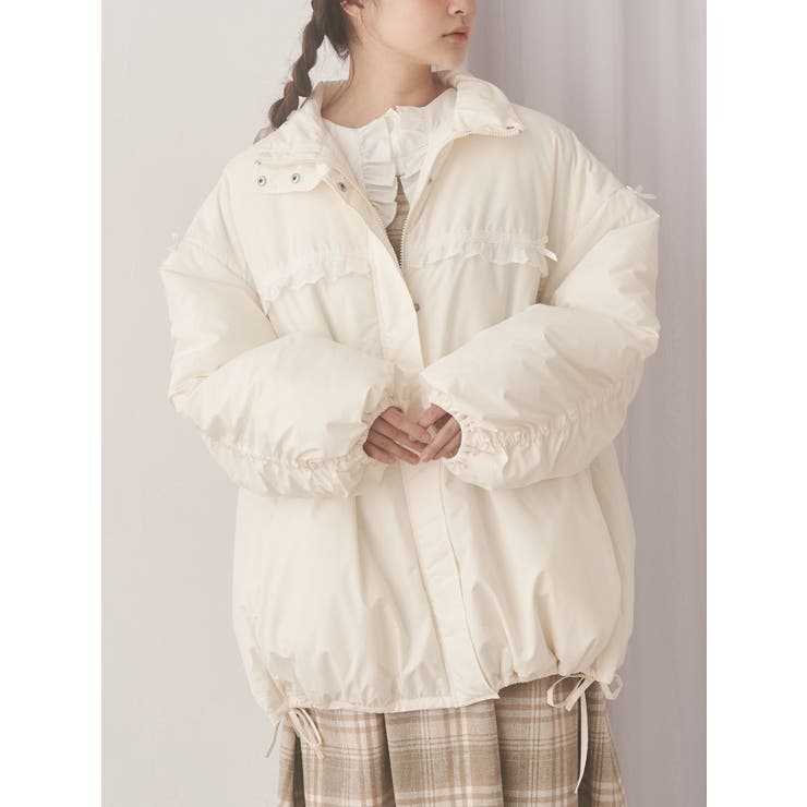 オフホワイト | ribbonフリルパデットジャケット | merry jenny