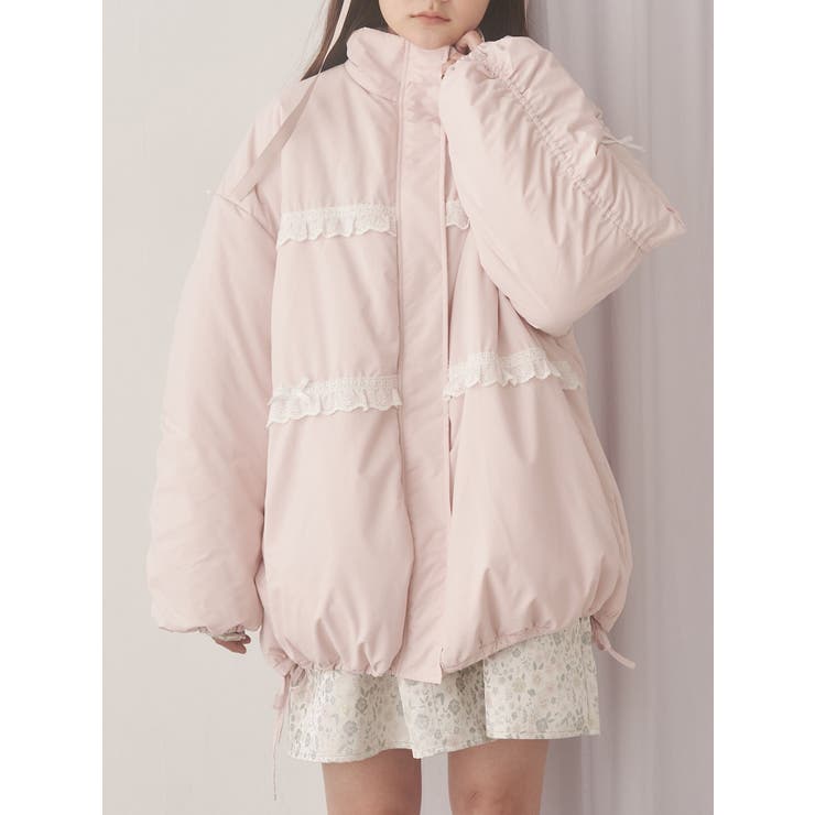 ピンク | ribbonフリルパデットジャケット | merry jenny