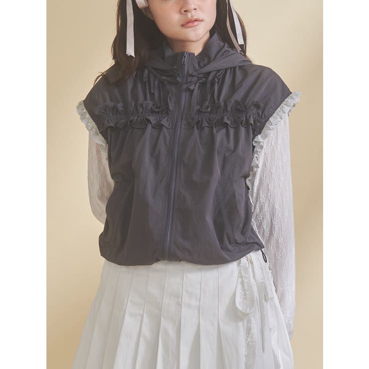 チャコールグレー | frill nylon jacket | merry jenny