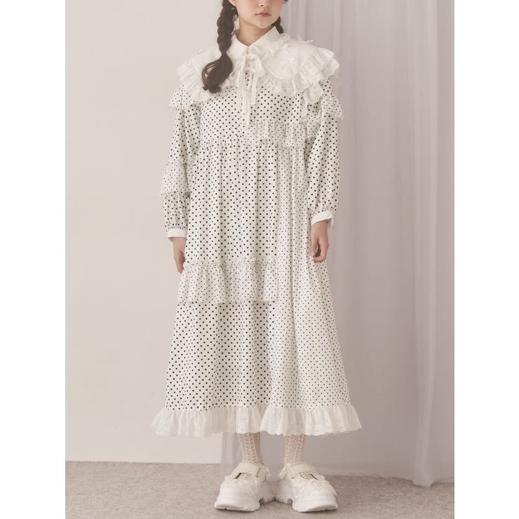 オフホワイト | フリルドットデコレーションワンピース | merry jenny