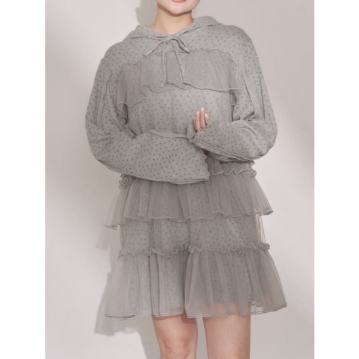 グレー | ミルキーアイレットチュールワンピース | merry jenny