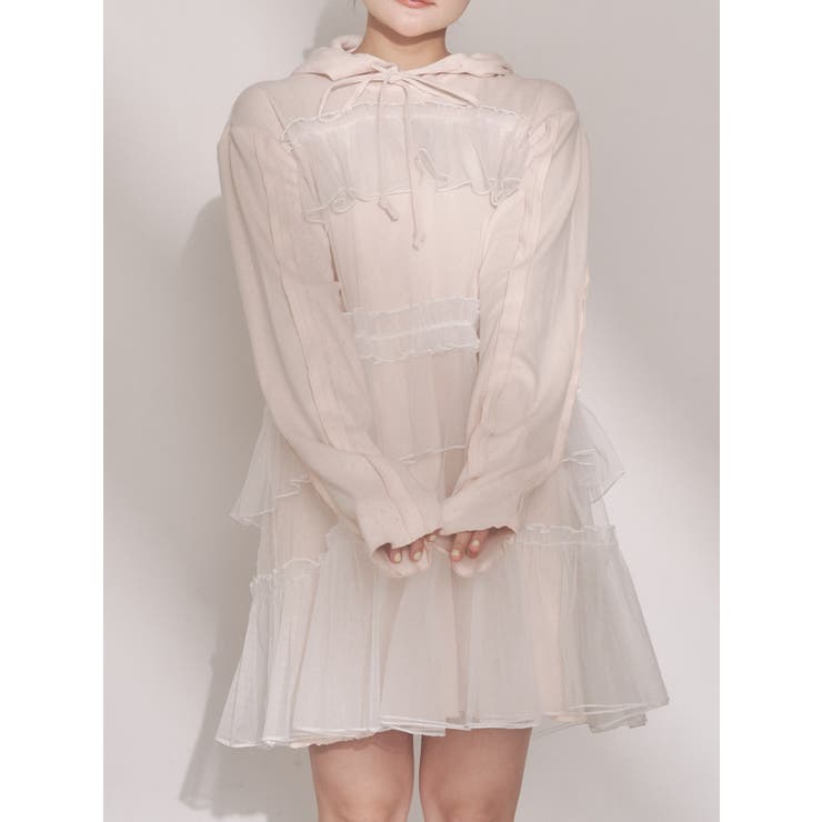 ピンク | ミルキーアイレットチュールワンピース | merry jenny