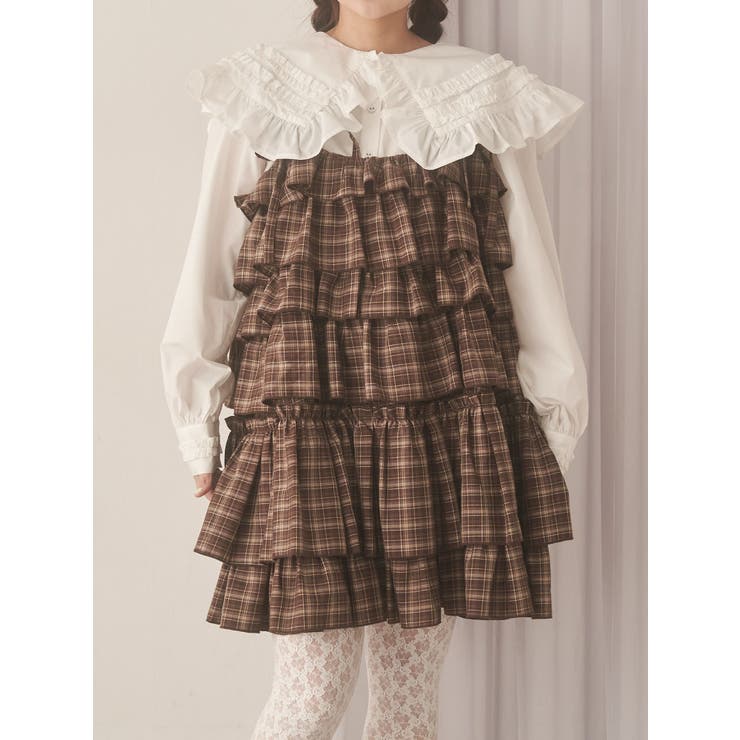 ブラウン | チェックホイップクリームミニワンピース | merry jenny