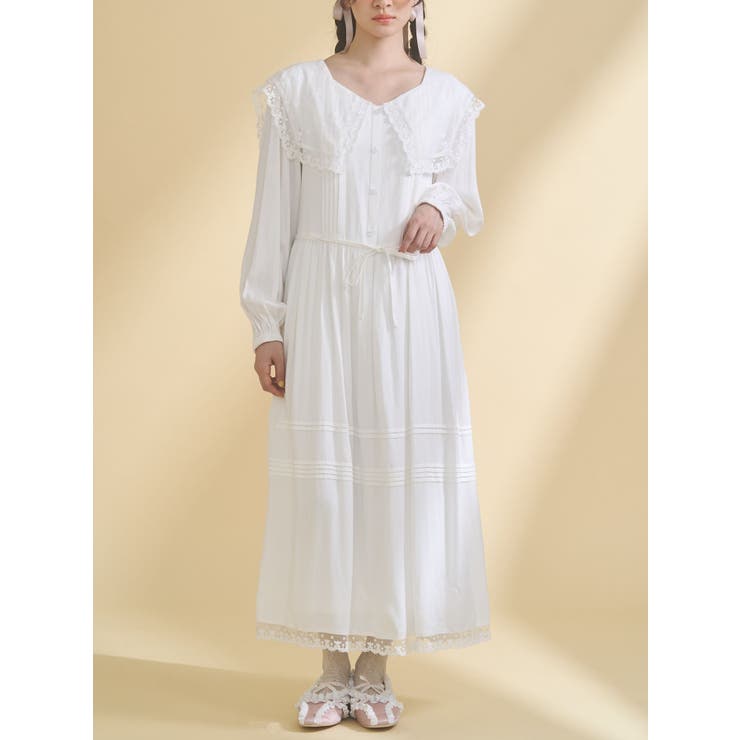 オフホワイト | airy lace collarワンピース | merry jenny