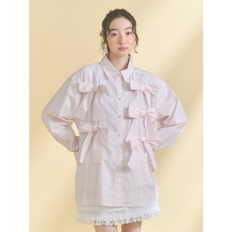 トップス merry jenny bon bon ribbon shirt pink bon bon ribbon shirt[品番：MKSW0068389]｜merry jenny（メリージェ二