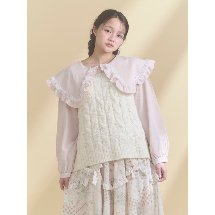 フリルカラーニットドッキングブラウス | merry jenny | 詳細画像1 