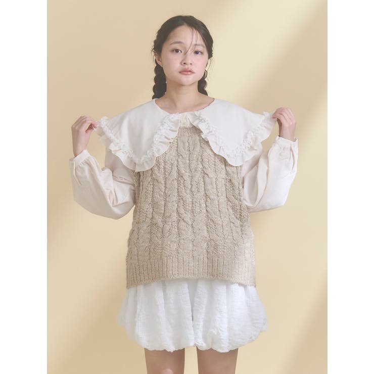 フリルカラーニットドッキングブラウス | merry jenny | 詳細画像3 