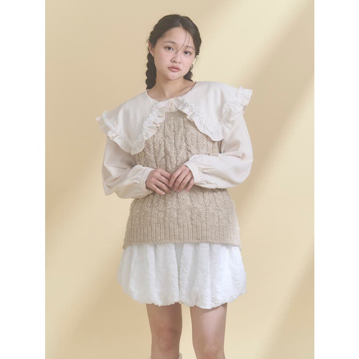 フリルカラーニットドッキングブラウス | merry jenny | 詳細画像4 