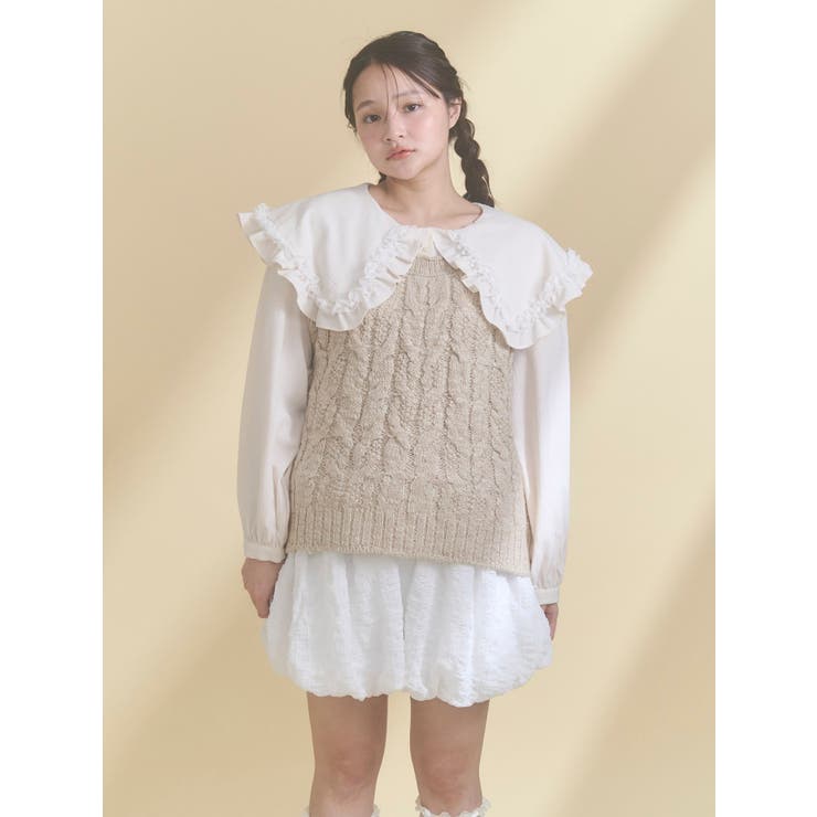 アイボリー | フリルカラーニットドッキングブラウス | merry jenny