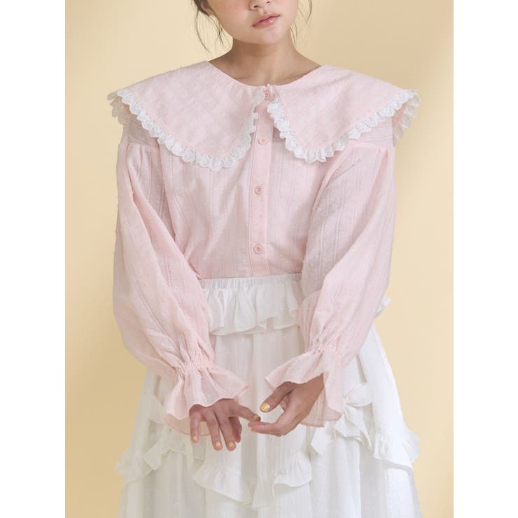 ピンク | dot laceフリルカラーブラウス | merry jenny