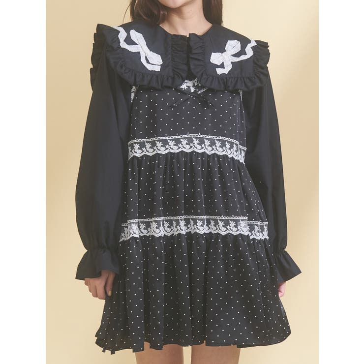 ブラック | ribbonフリルカラーブラウス | merry jenny