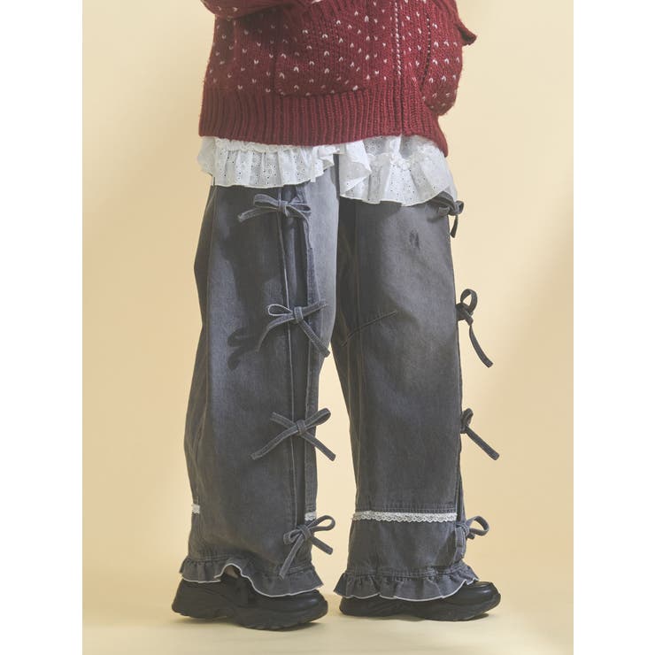 バレルレッグリボンデニムパンツ[品番：MKSW0067860]｜merry jenny