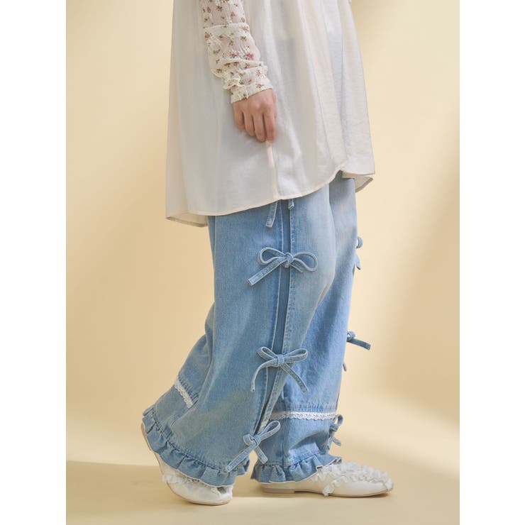 merryjenny バレルレッグリボンデニムパンツ バレルレッグリボンデニムパンツ[品番：MKSW0067860]｜merry jenny