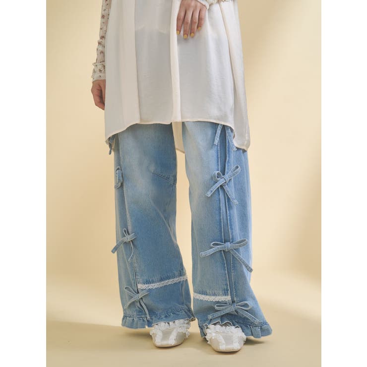 バレルレッグリボンデニムパンツ[品番：MKSW0067860]｜merry jenny