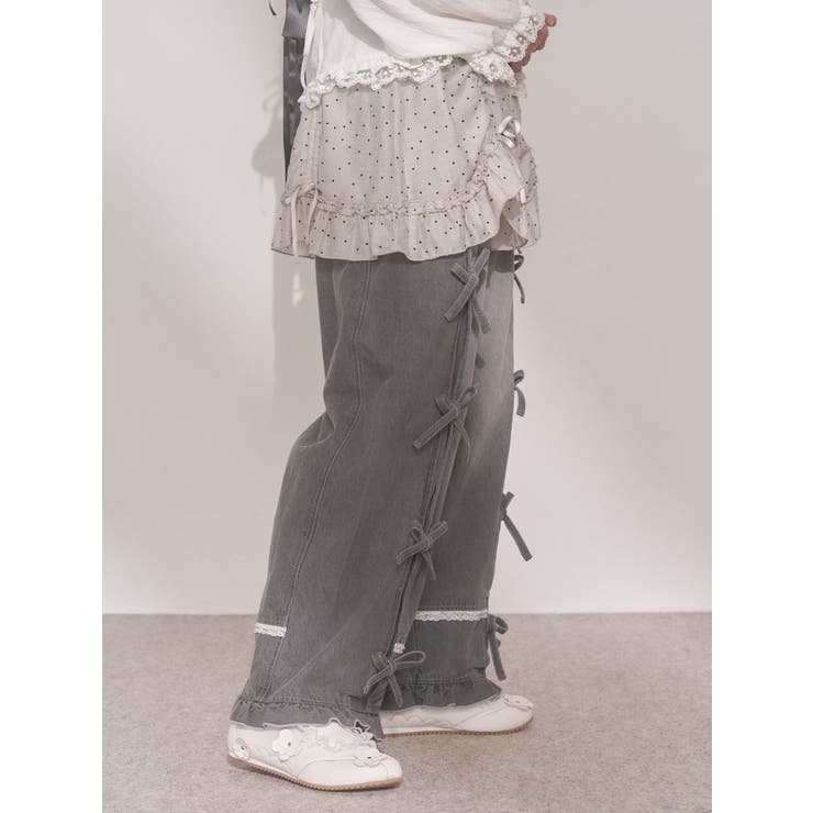 バレルレッグリボンデニムパンツ[品番：MKSW0067860]｜merry jenny