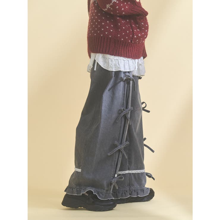 バレルレッグリボンデニムパンツ[品番：MKSW0067860]｜merry jenny