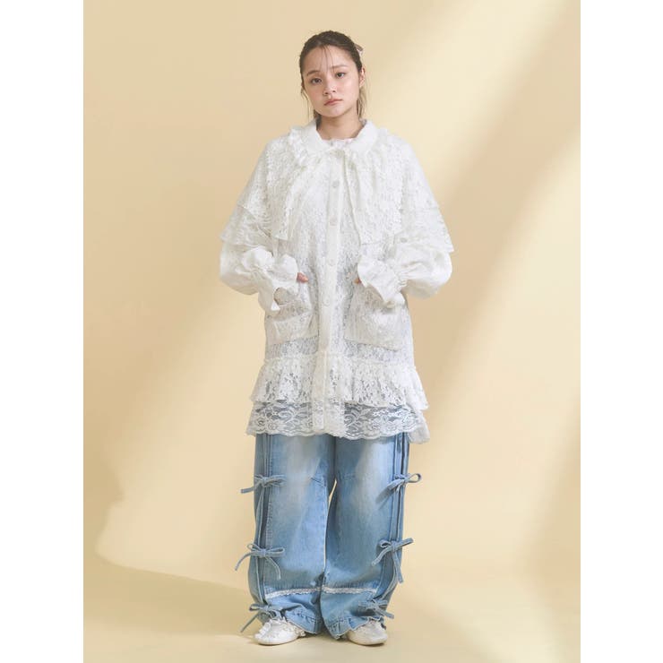 バレルレッグリボンデニムパンツ[品番：MKSW0067860]｜merry jenny