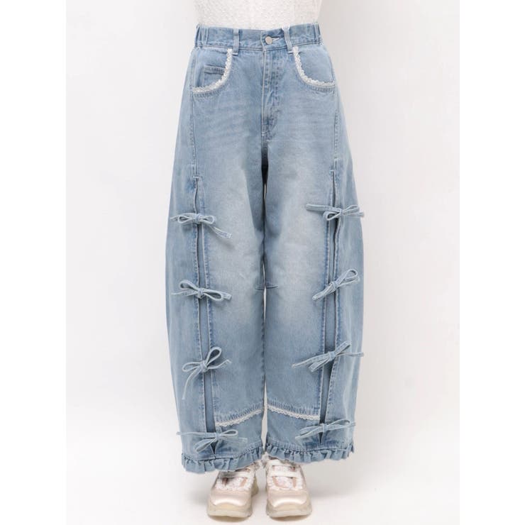 バレルレッグリボンデニムパンツ[品番：MKSW0067860]｜merry jenny