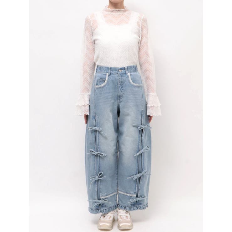 バレルレッグリボンデニムパンツ[品番：MKSW0067860]｜merry jenny