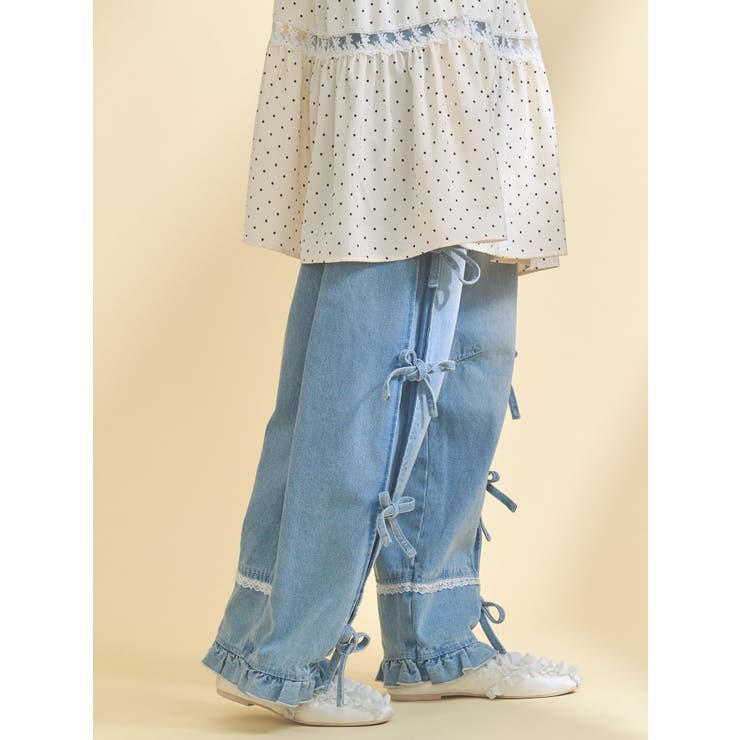 バレルレッグリボンデニムパンツ[品番：MKSW0067860]｜merry jenny