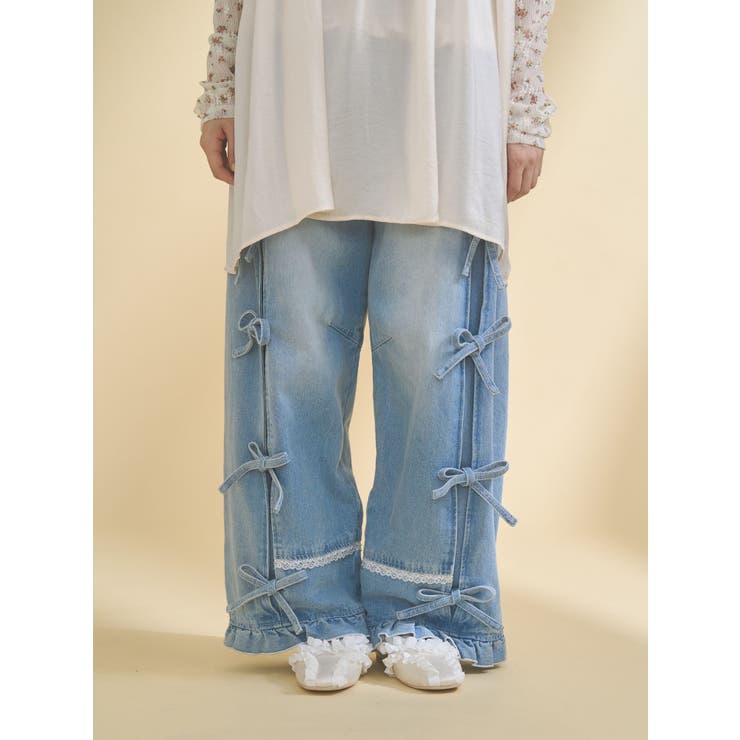 merry jenny バレルレッグリボンデニムパンツ バレルレッグリボンデニムパンツ[品番：MKSW0067860]｜merry jenny