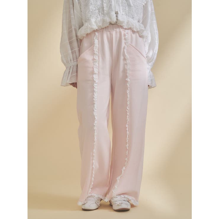 ピンク | レースフリルスウェットパンツ | merry jenny