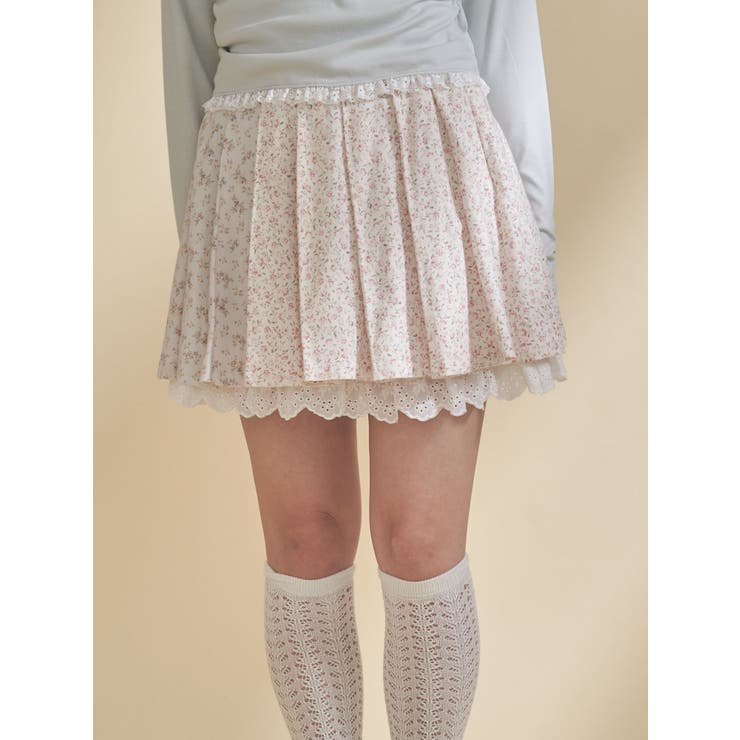 ピンク | flowerアソートプリーツミニスカート | merry jenny