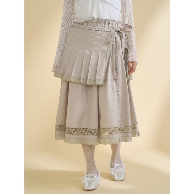 ベージュ | pleats apron layered skirt | merry jenny