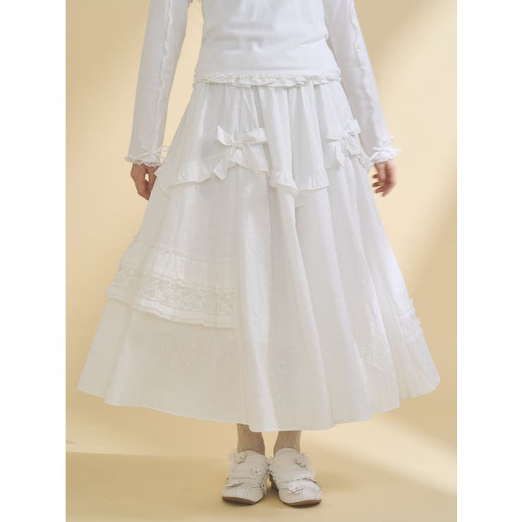 オフホワイト | デコラティブリボンフレアスカート | merry jenny