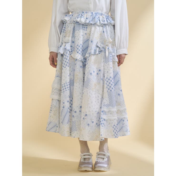 ブルー | デコラティブリボンフレアスカート | merry jenny