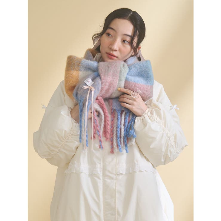 ピンク | fluffy ribbonチェックマフラー | merry jenny