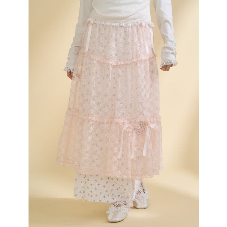 ピンク | シアーレースフレアスカート | merry jenny