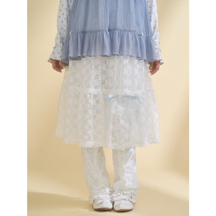 アイスブルー | シアーレースフレアスカート | merry jenny
