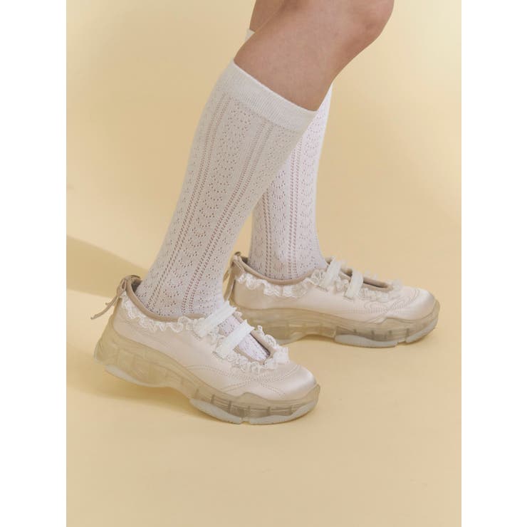 アイボリー | satin frill bandスニーカー | merry jenny