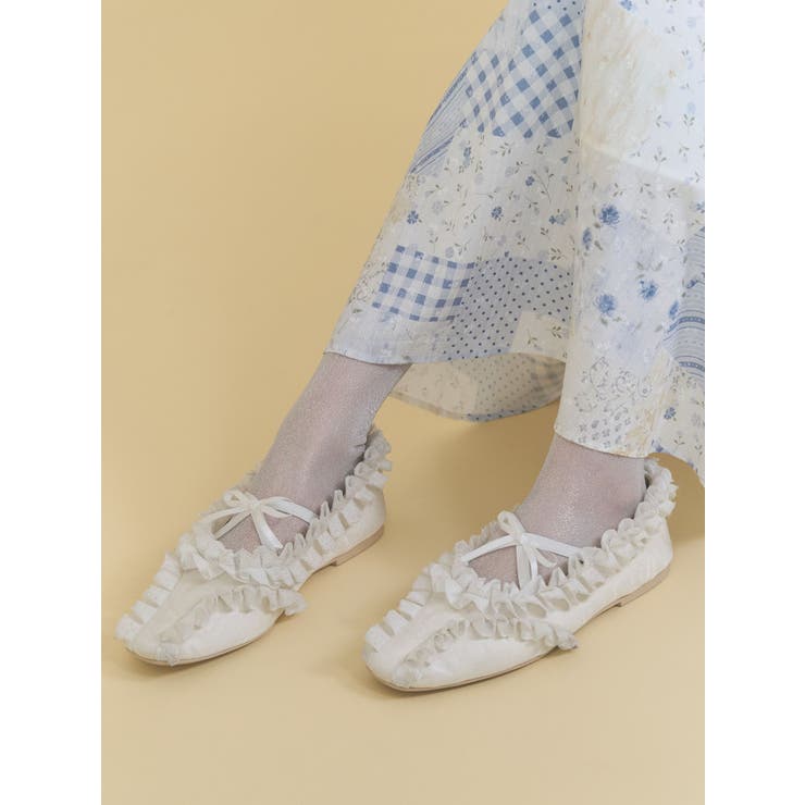 アイボリー | フリルデコラティブバレエシューズ | merry jenny