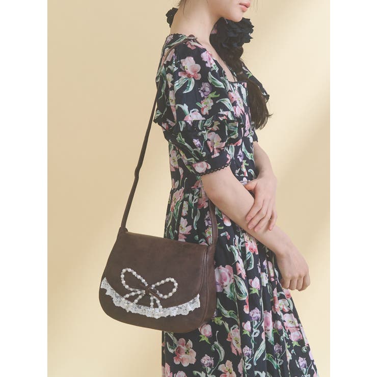 ブラウン | pearl butterfly lace shoulder bag | merry jenny
