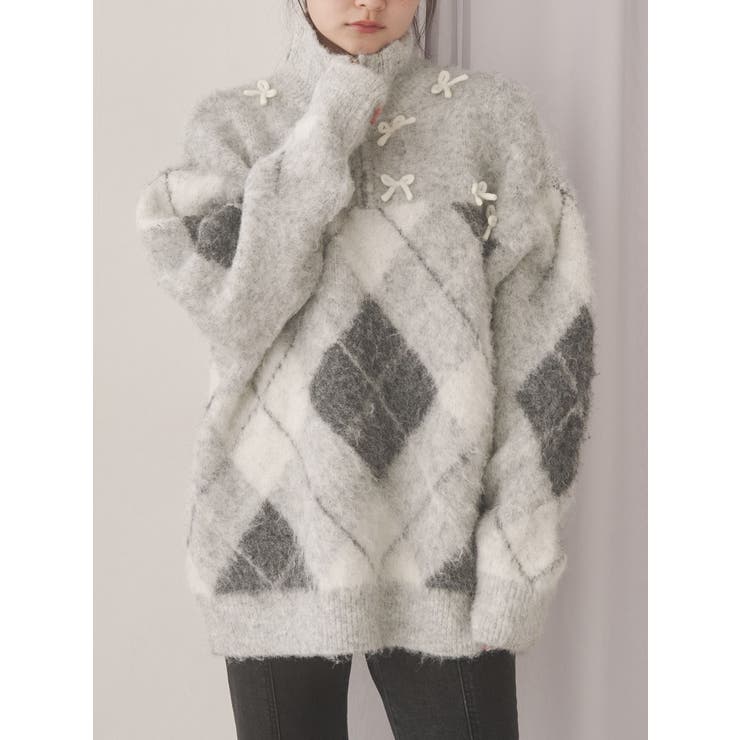 fluffyアーガイルZIPニット | merry jenny | 詳細画像1 