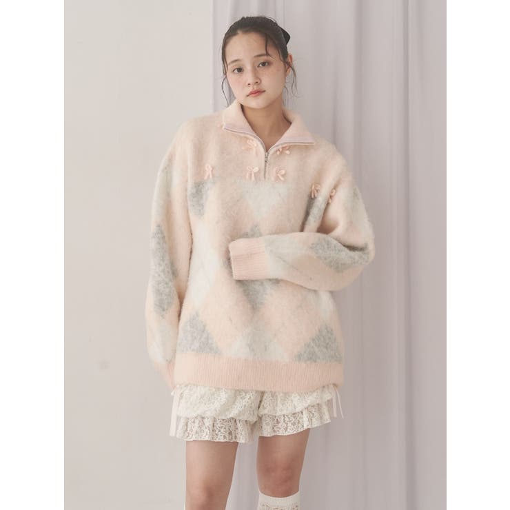 fluffyアーガイルZIPニット | merry jenny | 詳細画像2 