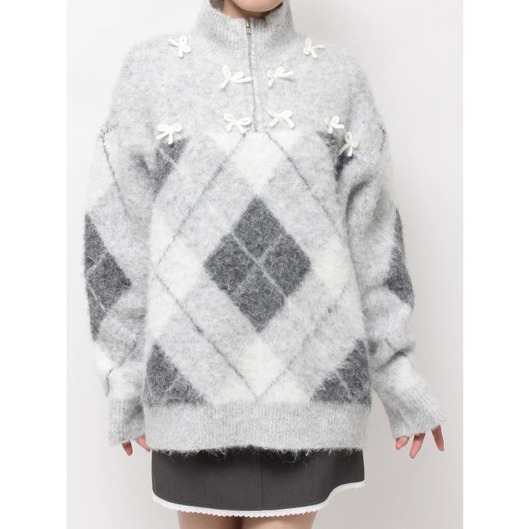 fluffyアーガイルZIPニット | merry jenny | 詳細画像25 