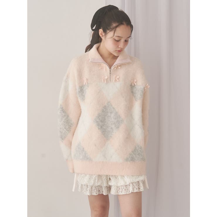 fluffyアーガイルZIPニット | merry jenny | 詳細画像4 