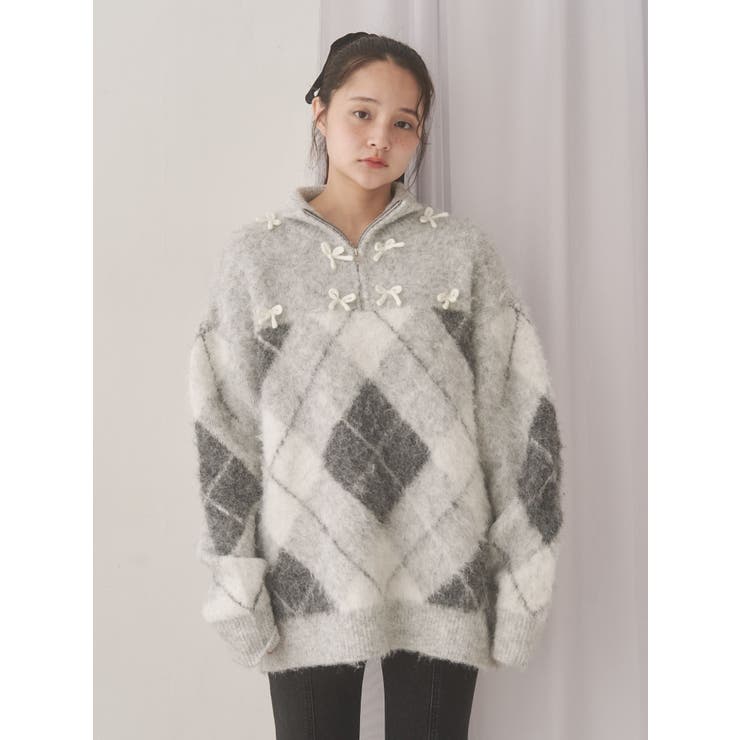 fluffyアーガイルZIPニット | merry jenny | 詳細画像6 